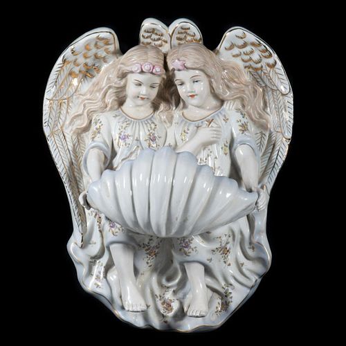 Wall-hanging Porcelain Angels with Shell Receptacle