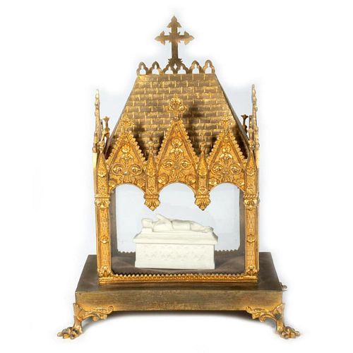 Gothic Style Gilt Metal Glass Reliquary