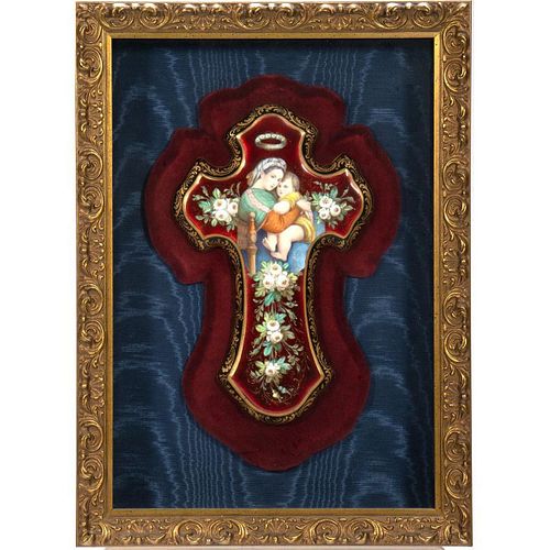 Madonna and Child Painted Cross in Gilt Frame
