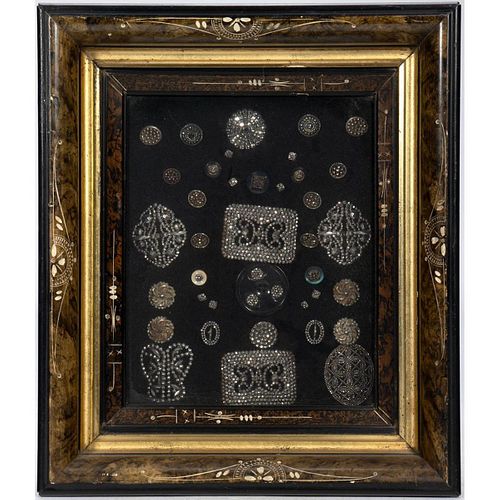 Framed Collection of Victorian Buttons and Buckles
