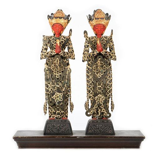 Balinese Twin Goddess Sculptures with Lucky Coins