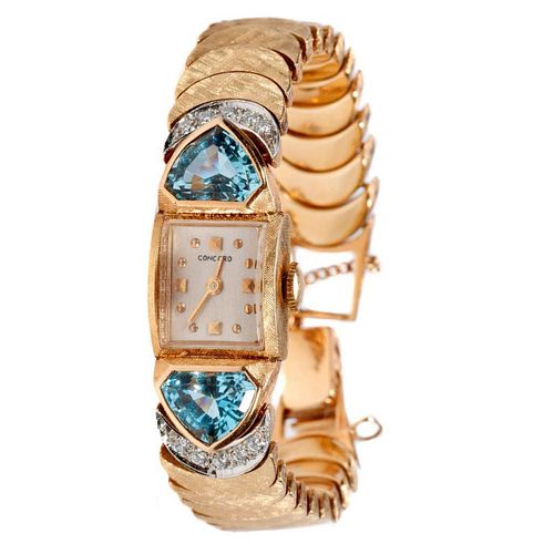 Concord gem-set and 14k gold ladies wristwatch