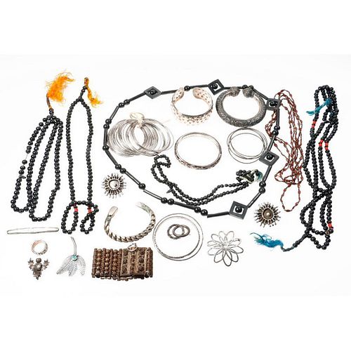 Collection of silver, metal and beaded jewelry