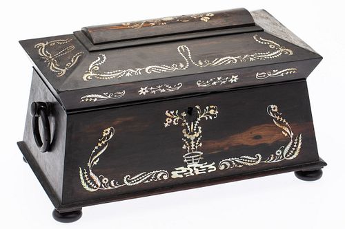 English Rosewood & Mother of Pearl Inlaid Tea Caddy