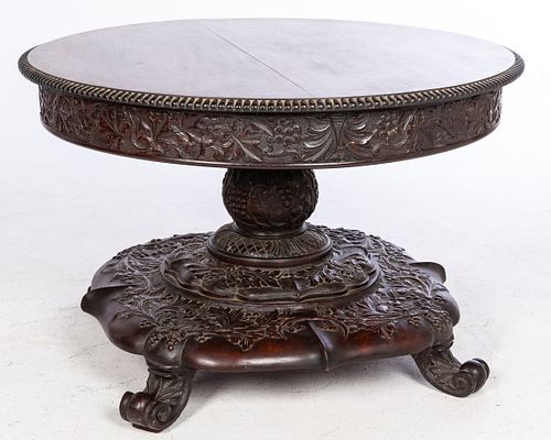 Anglo Indian Elaborately Carved Center Table, 19th C