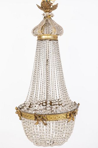 French Style Gilt Metal and Glass Chandelier