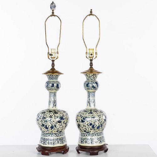 Pair of Delft Blue and White Vases Mounted as Lamps
