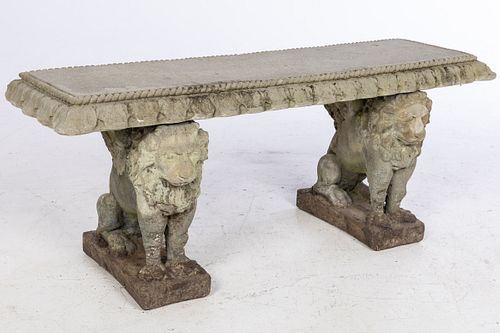 Cement  Garden Bench with Lion-Form Supports