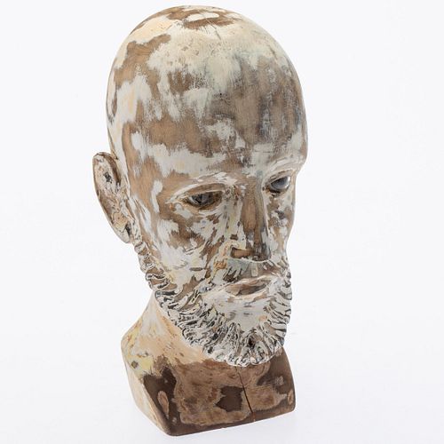 Carved Wood Head of Man with Beard