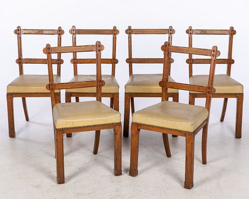 6 Gothic Reform Dining Chairs, 19th Century