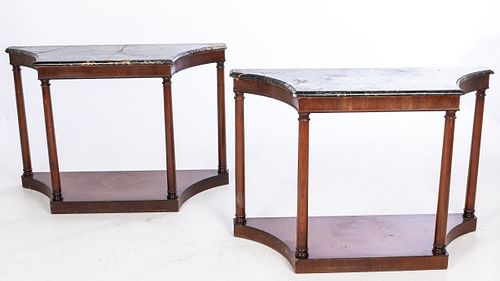 Pr of Empire Style Marble Top Console Tables, 20th C