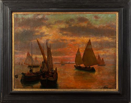 Frigeri, Sunset with Sailboats, 1924