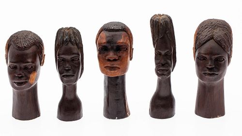 Group of 5 Austin Cambell Wood Carvings of Heads
