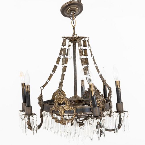 French Style Metal and Glass 6-Light Chandelier