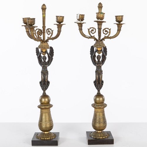 Pair of French Three Light Gilt Bronze Candelabras, 19th C