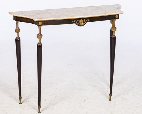 Hollywood Regency Ebonized Marble Top Console Table