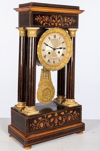 French Inlaid Mahogany Portico Clock