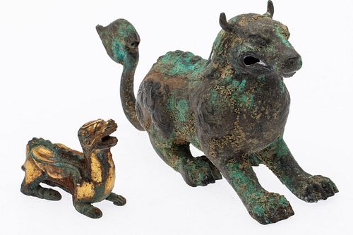 2 Han Dynasty Style Bronze Mythological Animals 