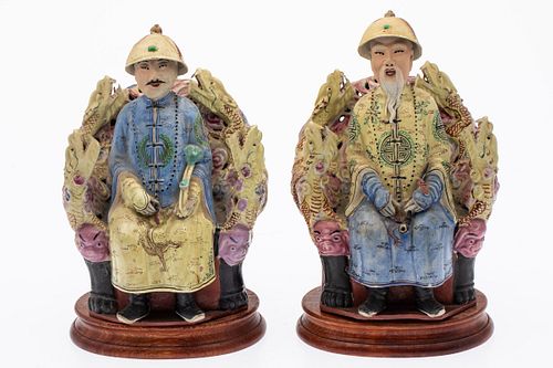 Pair of Chinese Ceramic Seated Figures, 20th Century