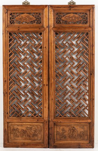 Two Chinese Pierced Wood Screen Panels