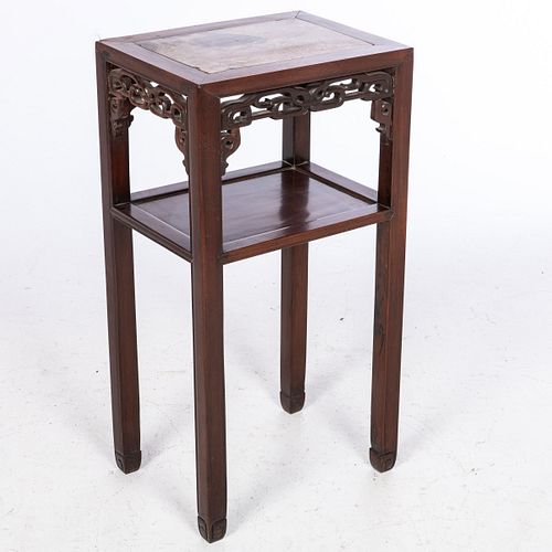 Chinese Marble Inset Hardwood Side Table