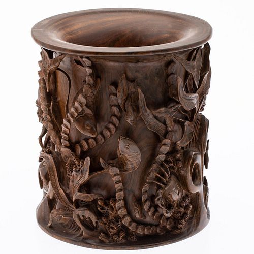Asian Carved Hardwood Vase