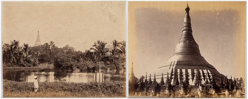 2 Albumen Photographs of Temple at Rangoon, c. 1870s