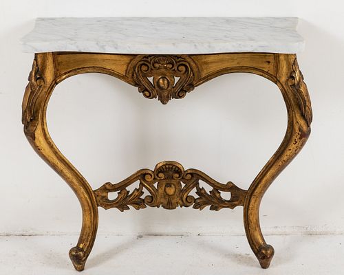 Continental Giltwood Marble Top Console
