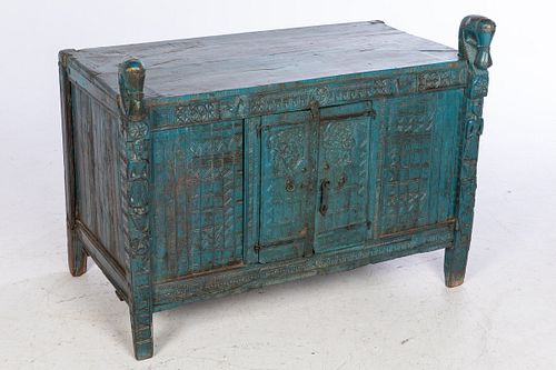 Indian Blue Painted Blanket Chest