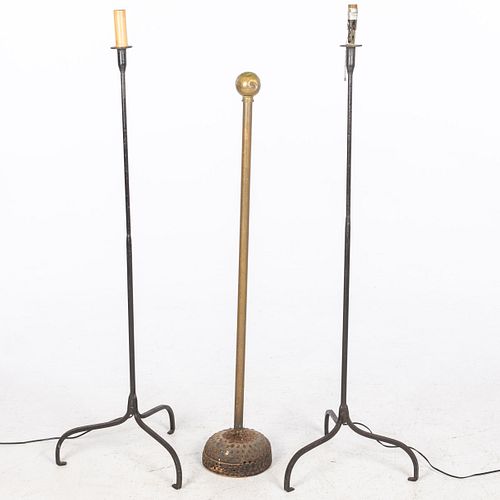 Pair of Wrought Iron Standing Lamps and a Hat Stand