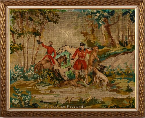 French Needlework of a Fox Hunt, Mixed Media