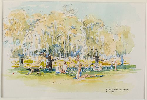 Everett Mayo (NC, b. 1947), Forsyth Park Sunday, W/C