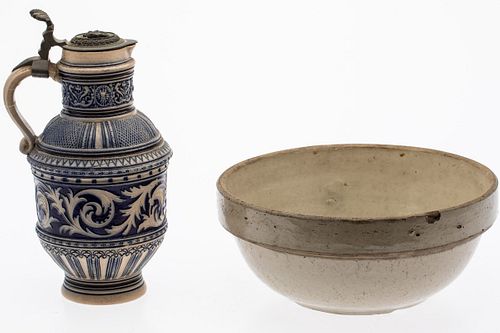 German Ceramic Stein and Stoneware Bowl