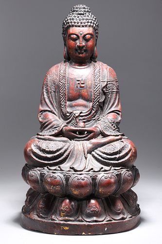 Large Antique Korean Gilt Bronze Buddha