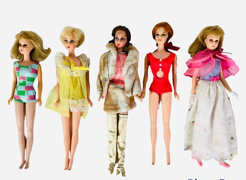 (5) Fab Barbies & Friends (1) Beautiful blond haired Francie with her makeup & lashes are beautiful. Shes wearing an original swimsuit. Next (1)is Hai
