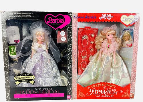 (2) Foreign Barbie's including (1) Happy Bridal Barbie, a 30th Anniversary doll with lots of accessories for her & (1) I Love Barbie Crystal Party in 