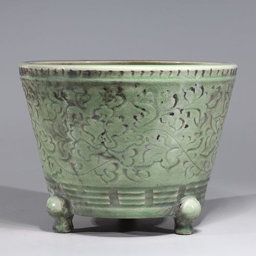 Large Chinese Celadon Glazed Porcelain Tripod Censer