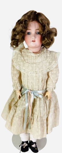 "C.M. Bergmann Simon & Halbig "Eleonore" bisque socket head girl. 25" doll with replaced wig, glass sleep eyes, molded brows, pierced ears, open mouth