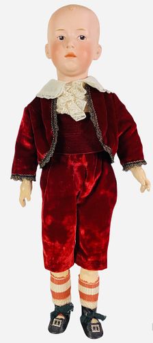 German character boy likely Heubach. 18 1/2" solid dome doll marked "Germany 7" as shown, molded and painted hair and facial features, intaglio eyes, 