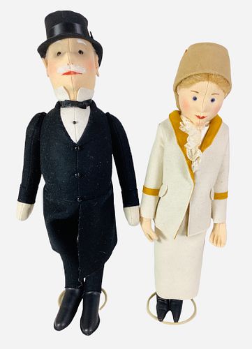 Pair reissue Steiff "Betty Tennis Lady" and "Gentleman" dolls. All wool felt with center seam heads, glass bead eyes and painted facial features. Gent