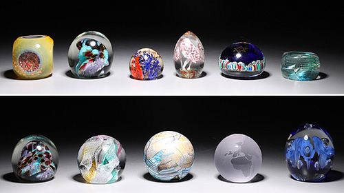 Group of Eleven Assorted Glass Paperweights