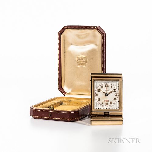 Cartier 14kt Gold Travel Calendar Travel Clock with Original Box