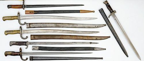 Lot of Six European Bayonets and a German Scabbard 