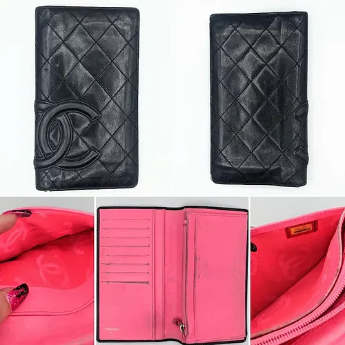 Pre Owned Chanel Black Cambo Line Leather Wallet