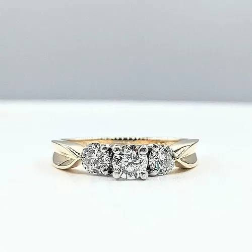 Modern Three-Stone Diamond Engagement Ring - 18K & Platinum