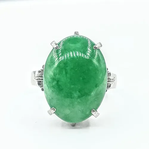 Bright Green Jade & Platinum Cocktail Ring