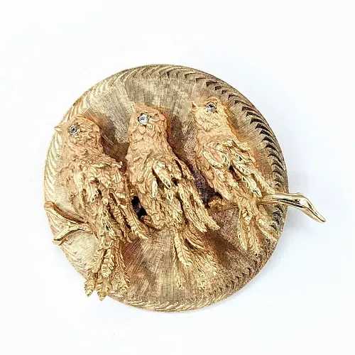 Sculpted 14K Gold & Diamond Songbird Pin / Pendant