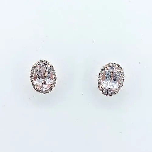 Bright Morganite & Diamond Halo Stud Earrings