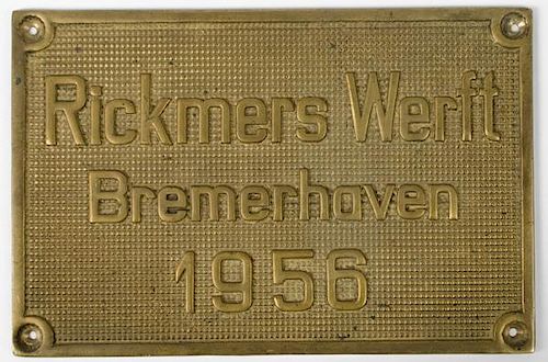 German Post-War Brass Maritime Sign 