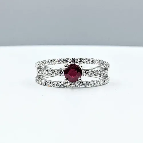 Stylish Ruby & Diamond Three Row Ring